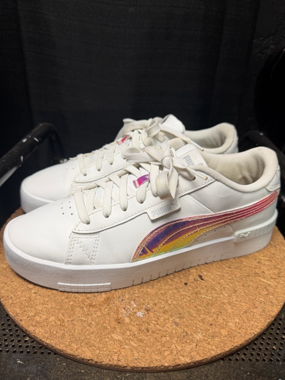 Puma White Low-Top Sneakers with Iridescent Accent